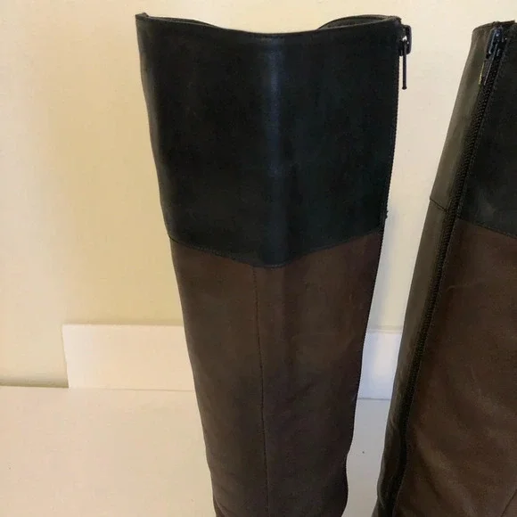 Lauren Ralph Lauren 7B Two Tone Brown and Black Leather Riding Boots Womens - Picture 4 of 14